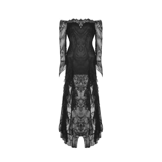 Langes Langarm Off-Shoulder-Spitzenkleid Dark Desire - S