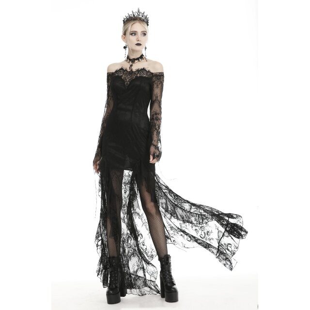 Langes Langarm Off-Shoulder-Spitzenkleid Dark Desire - S