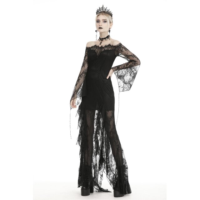 Langes Langarm Off-Shoulder-Spitzenkleid Dark Desire - S