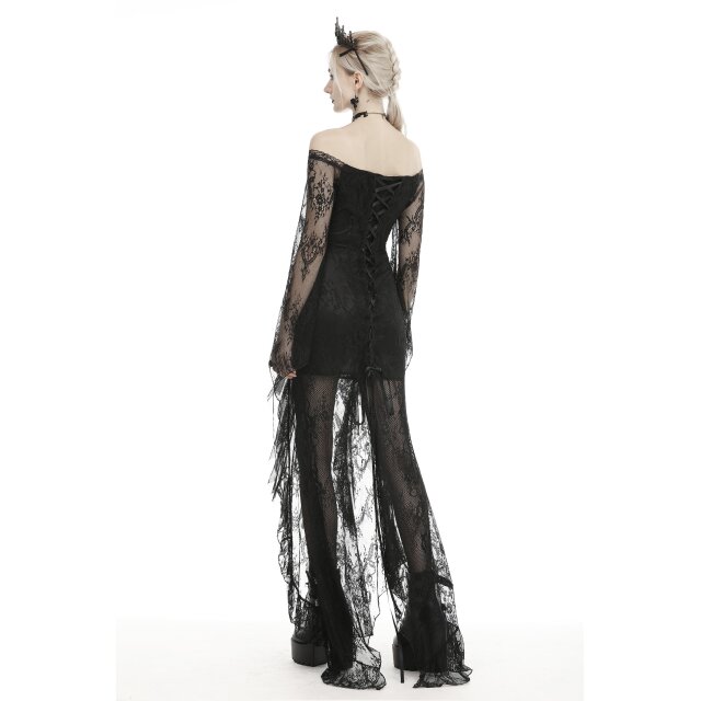 Langes Langarm Off-Shoulder-Spitzenkleid Dark Desire - S