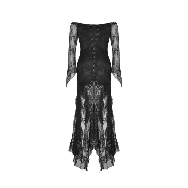 Langes Langarm Off-Shoulder-Spitzenkleid Dark Desire - S