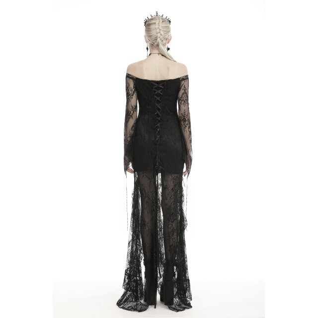 Langes Langarm Off-Shoulder-Spitzenkleid Dark Desire - S