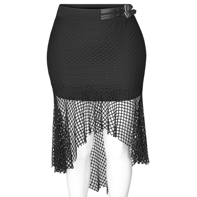 PUNK RAVE hautenger Minirock Blasphemie mit Midi-Überrock aus grobem Netz 46 (XL)