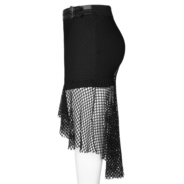 PUNK RAVE hautenger Minirock Blasphemie mit Midi-Überrock aus grobem Netz 46 (XL)