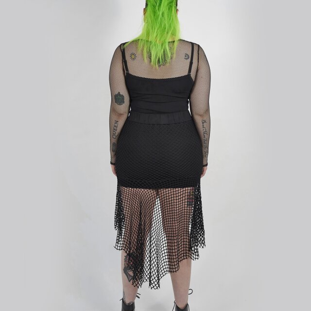 PUNK RAVE hautenger Minirock Blasphemie mit Midi-Überrock aus grobem Netz 50 (3XL)