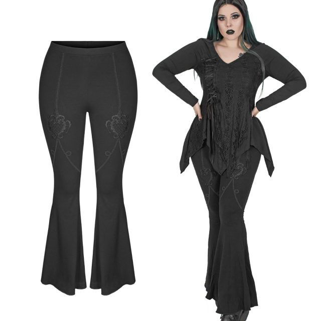 Gloomy-stylish PUNK RAVE gothic bell bottoms (DK-457DQF) with lace and very special charm - from the PUNK RAVE Plus Size Collection