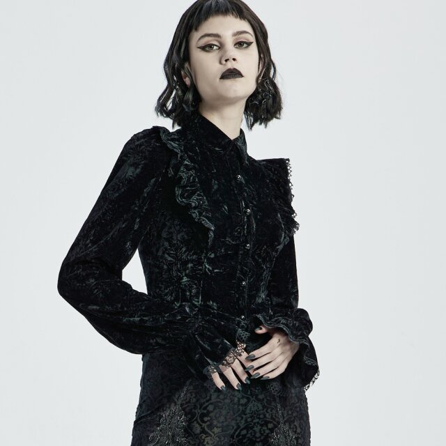 PUNK RAVE Velvet Ruffle Blouse Beautiful Nightmare