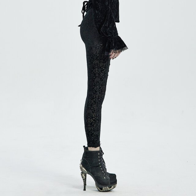 PUNK RAVE Samt-Leggings Blood Angel mit Spitzenapplikation und Perlen M