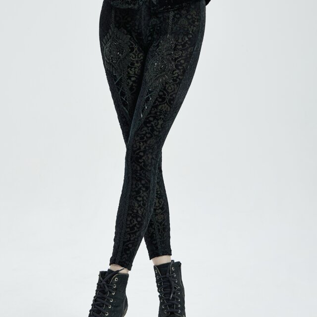 PUNK RAVE Samt-Leggings Blood Angel mit Spitzenapplikation und Perlen L
