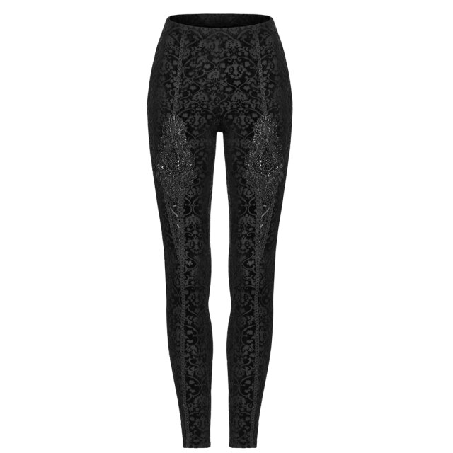 PUNK RAVE Samt-Leggings Blood Angel mit Spitzenapplikation und Perlen L