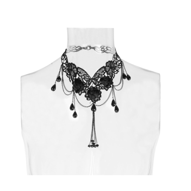 PUNK RAVE S-157 Beautiful collier with lace and rosebuds....