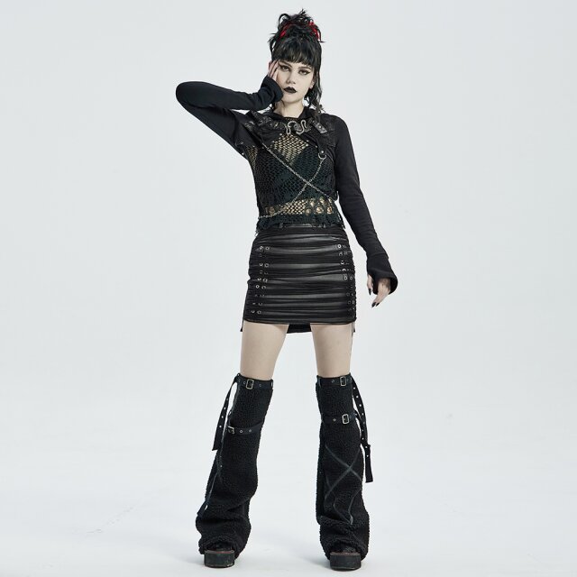 PUNK RAVE Ledermini Rotten Soul mit Jerseyfetzen M