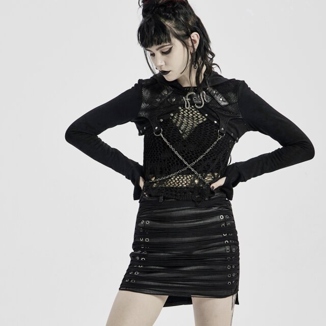 PUNK RAVE Ledermini Rotten Soul mit Jerseyfetzen M