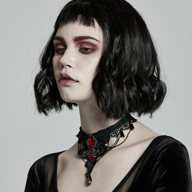 Victorian PUNK RAVE Choker with red stones