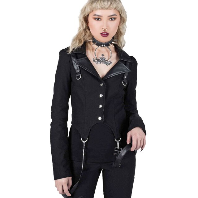 KILLSTAR Office Demon Jacket black - Short, very elastic jacket with lapels, detachable straps and decorative straps made of soft imitation leather.