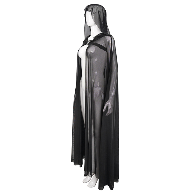 Mesh Cape Maleficium with Hood and Breast Strap Harness
