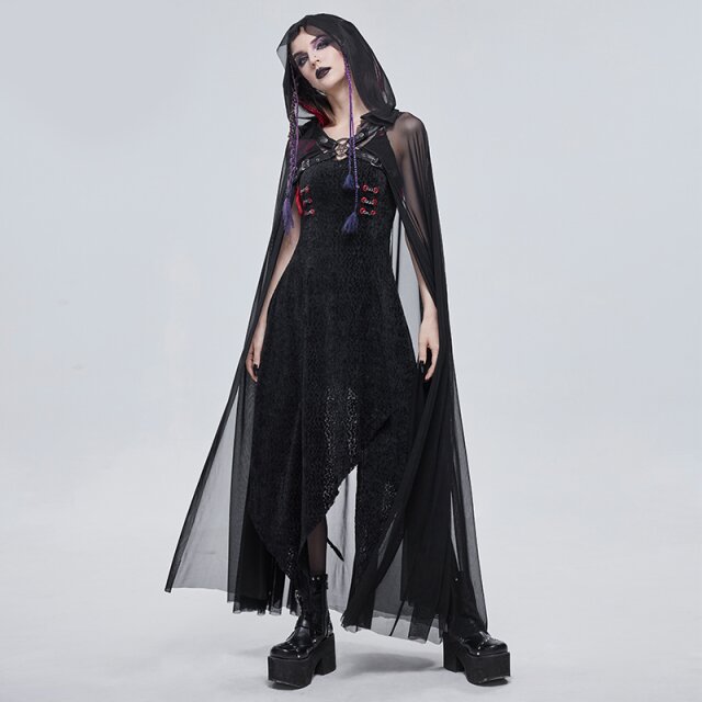 Mesh Umhang Maleficium mit Kapuze und Brustriemen-Harness