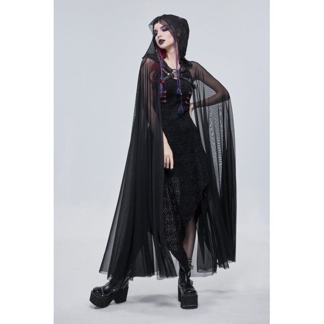 Mesh Umhang Maleficium mit Kapuze und Brustriemen-Harness