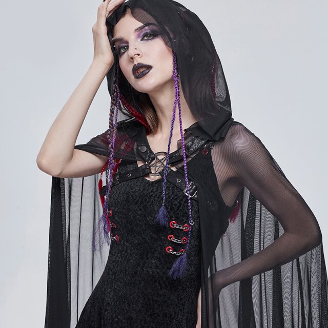Mesh Umhang Maleficium mit Kapuze und Brustriemen-Harness