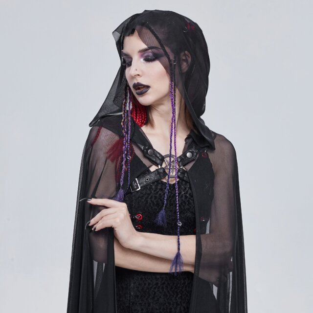 Mesh Umhang Maleficium mit Kapuze und Brustriemen-Harness