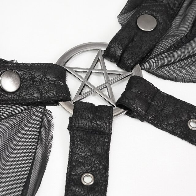 Mesh Umhang Maleficium mit Kapuze und Brustriemen-Harness
