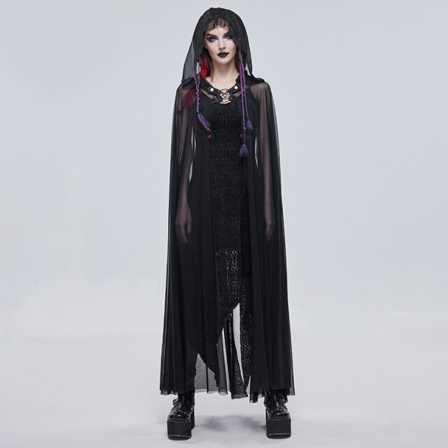 Mesh Umhang Maleficium mit Kapuze und Brustriemen-Harness
