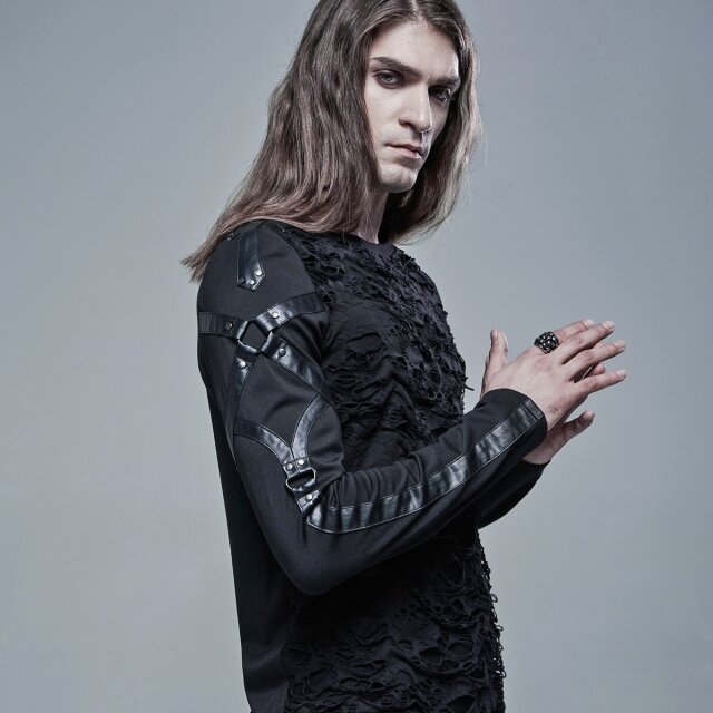 PUNK RAVE Longsleeve Judas mit Bondage-Look-Riemen S