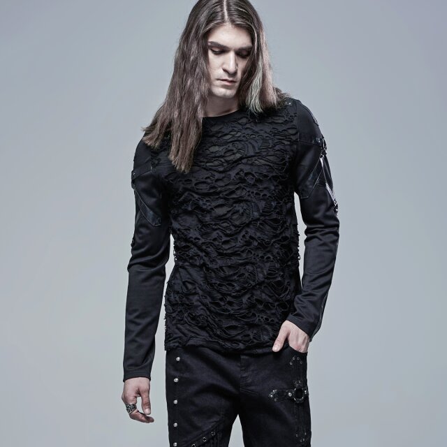 PUNK RAVE Longsleeve Judas mit Bondage-Look-Riemen S