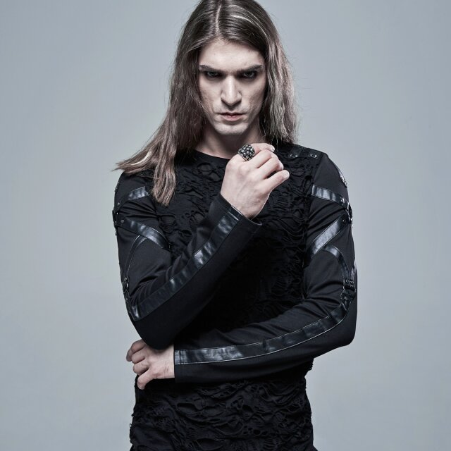 PUNK RAVE Longsleeve Judas mit Bondage-Look-Riemen S