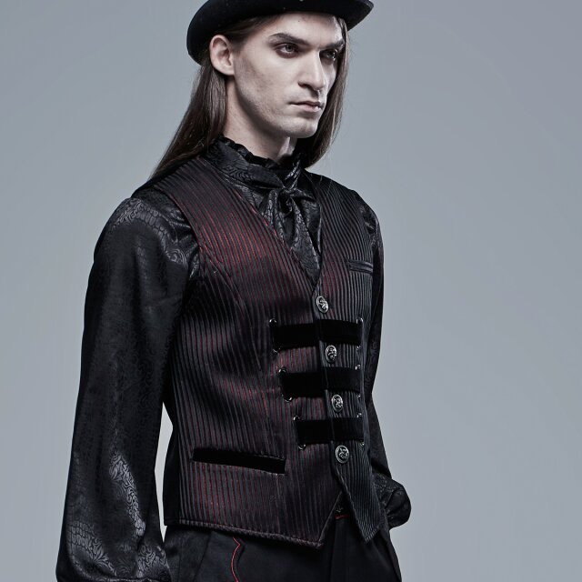 PUNK RAVE red and black striped waistcoat Devils Heartbeat