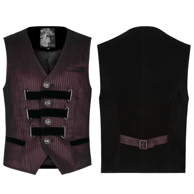 PUNK RAVE red and black striped waistcoat Devils Heartbeat