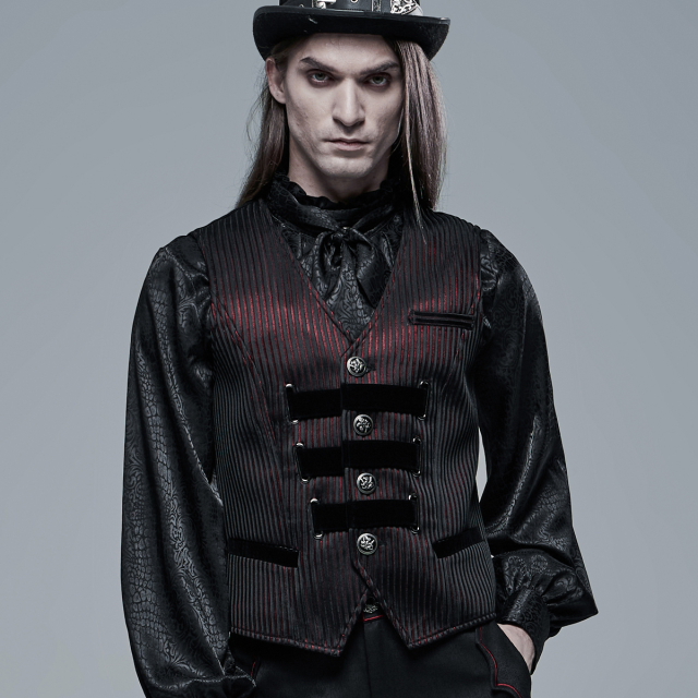 PUNK RAVE red and black striped waistcoat Devils Heartbeat