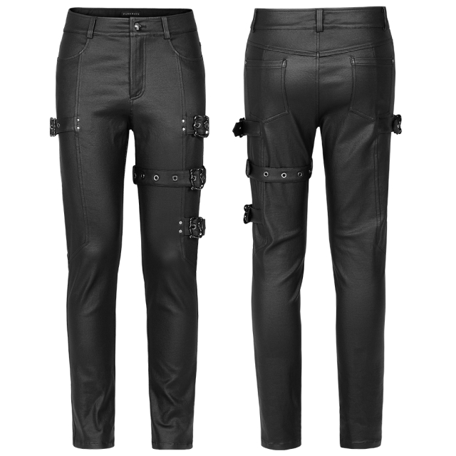 PUNK RAVE Faux Leather Trousers Vendetta with Straps and...