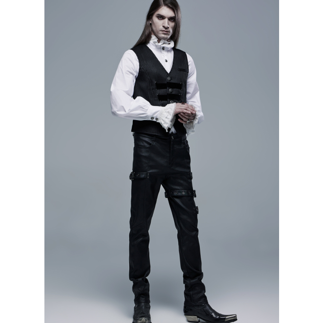 PUNK RAVE Faux Leather Trousers Vendetta with Straps and Buckles