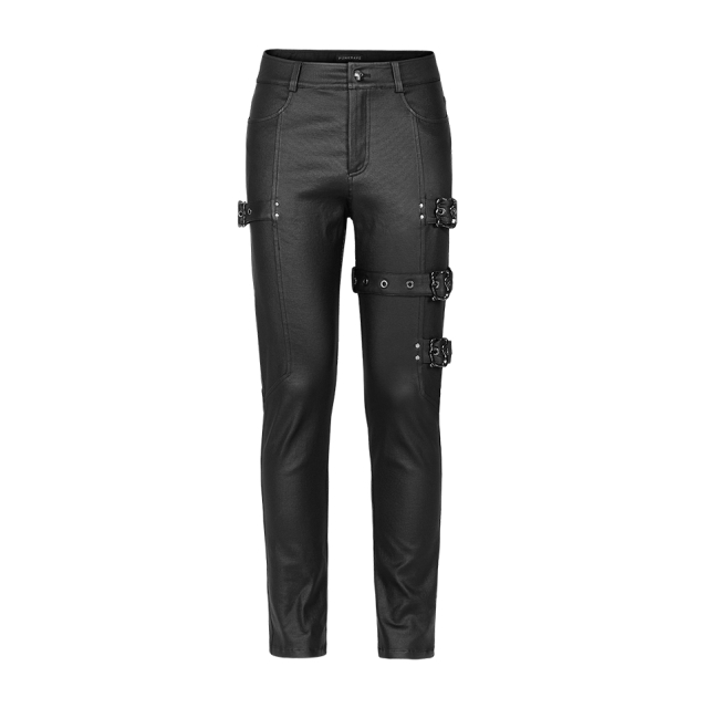 PUNK RAVE Faux Leather Trousers Vendetta with Straps and Buckles
