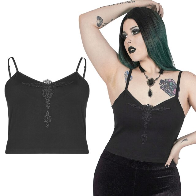 Short PUNK RAVE shirt (DT-679BXF) with narrow straps and romantic lace ornament on the chest