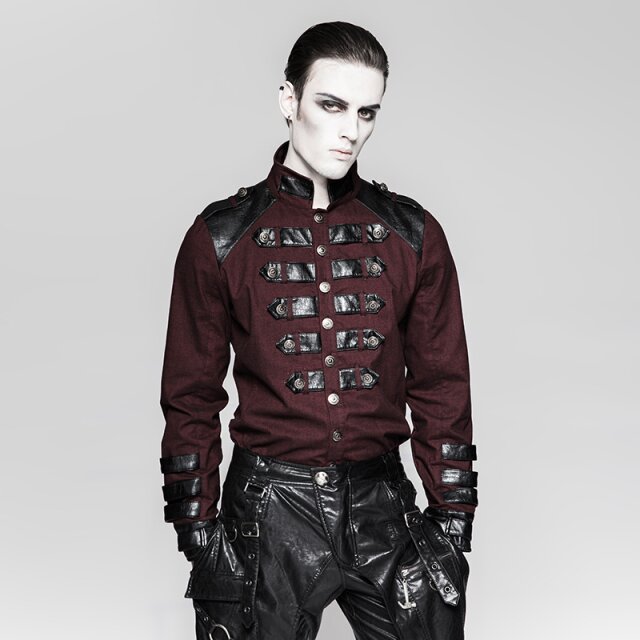 Dunkelrotes Gothic- / Military-Langarm-Hemd Dragonheart - Größe: XXL