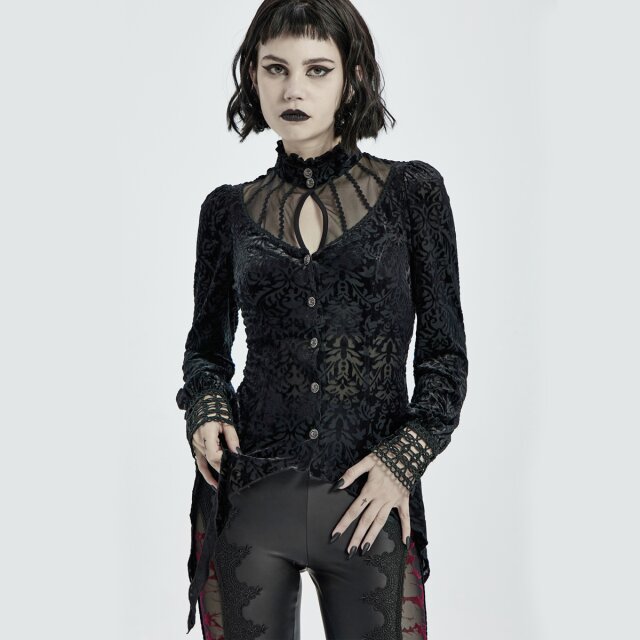 PUNK RAVE Zipfelbluse Grieving Beauty aus Burn-Out-Samt 4XL