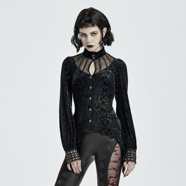 PUNK RAVE Zipfelbluse Grieving Beauty aus Burn-Out-Samt 4XL