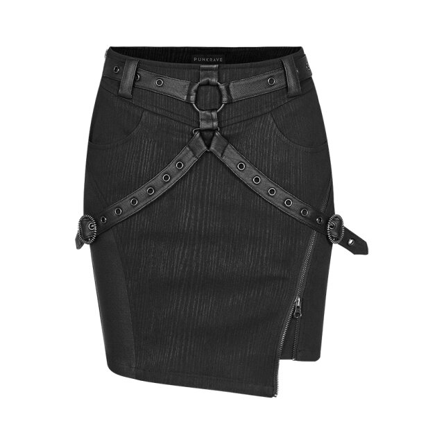 PUNK RAVE Stretch Mini Skirt Creepess with Strap Harness
