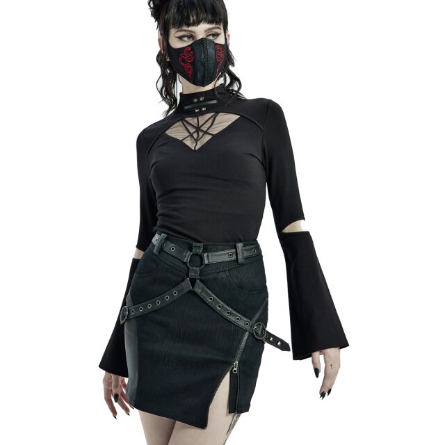 PUNK RAVE Stretch Mini Skirt Creepess with Strap Harness