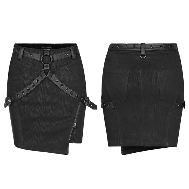 PUNK RAVE Stretch Mini Skirt Creepess with Strap Harness