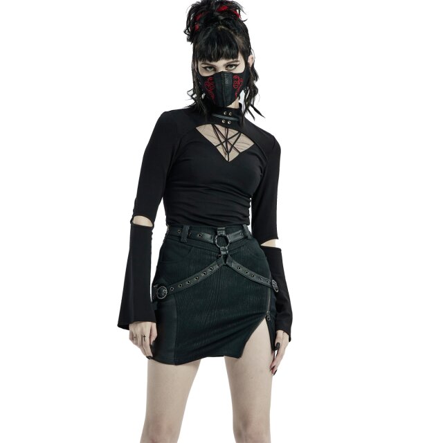 PUNK RAVE Stretch Mini Skirt Creepess with Strap Harness