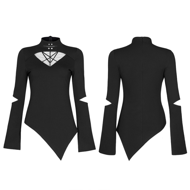 PUNK RAVE asymmetric long-sleeved shirt Spinebiting with cut-outs
