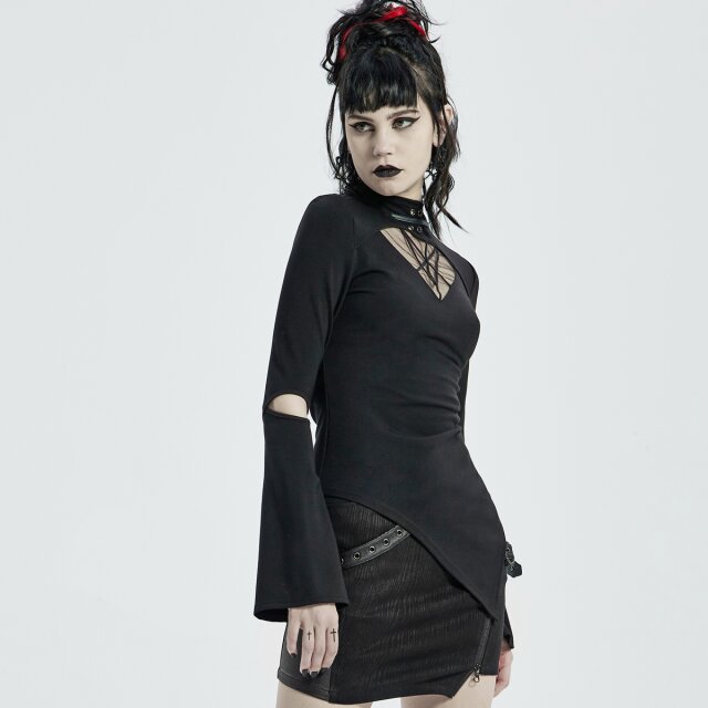 PUNK RAVE asymmetrisches Langarm-Shirt Spinebiting mit Cut-Outs XL-XXL