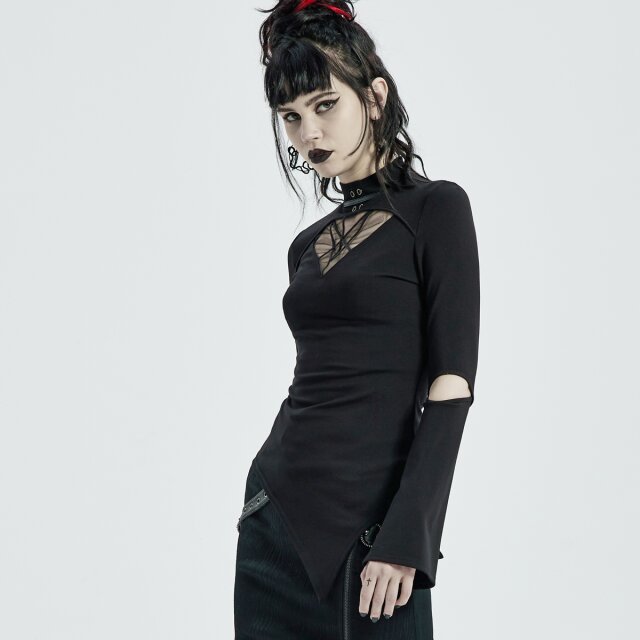 PUNK RAVE asymmetrisches Langarm-Shirt Spinebiting mit Cut-Outs XL-XXL