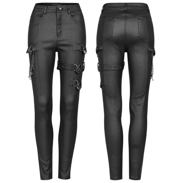 PUNK RAVE Stretch Faux Leather Trousers Black Heart with...