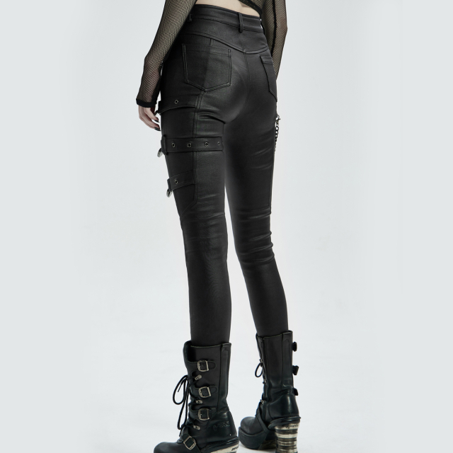 PUNK RAVE Stretch Faux Leather Trousers Black Heart with Straps and Heart Locks