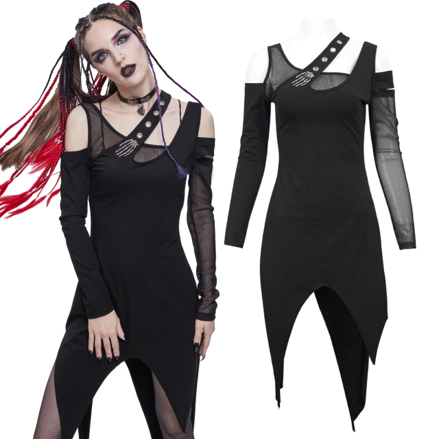 Devil Fashion off-the-shoulder jersey tipped dress (SKT132) with long sleeves, cut-outs, mesh detailing and a cool sunky dark brides