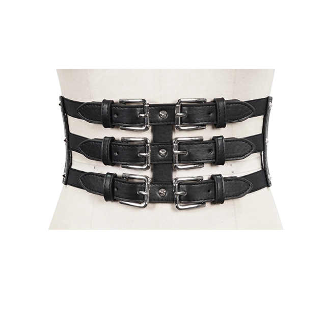 Wide Stretch Belt with Straps and Buckles